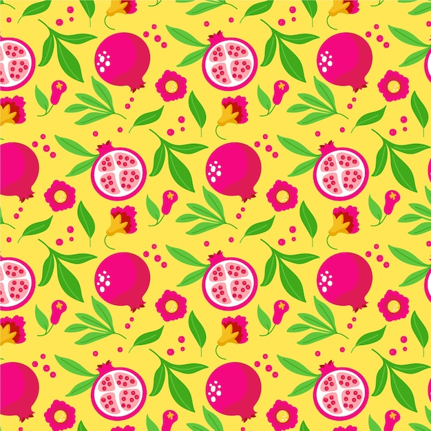 Hand drawn flat fruit and floral pattern