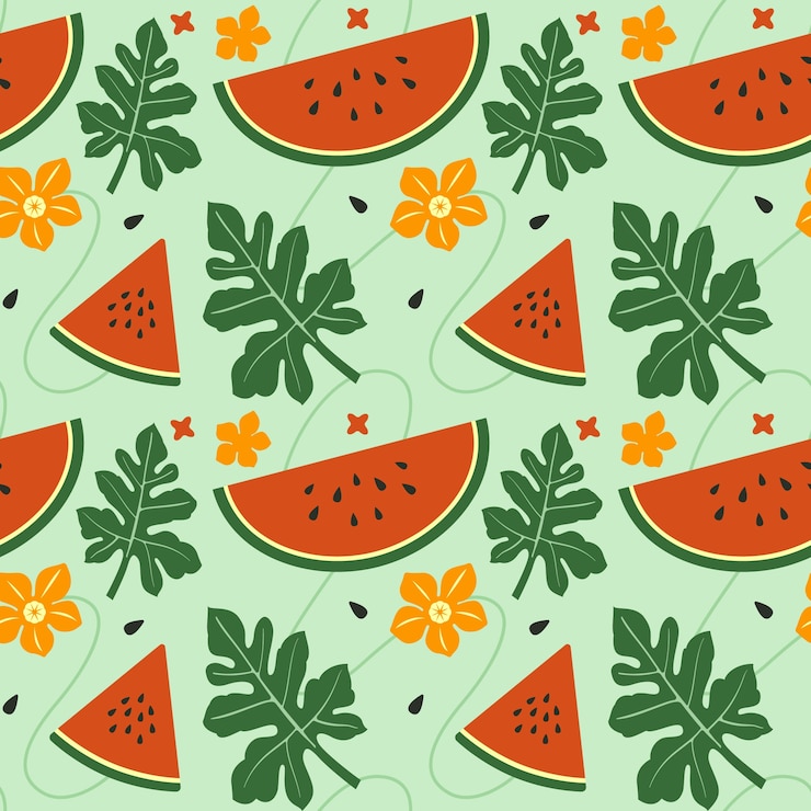 無料Vector 手描きのフラットフルーツと花柄
