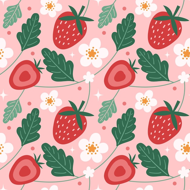 Hand drawn flat fruit and floral pattern