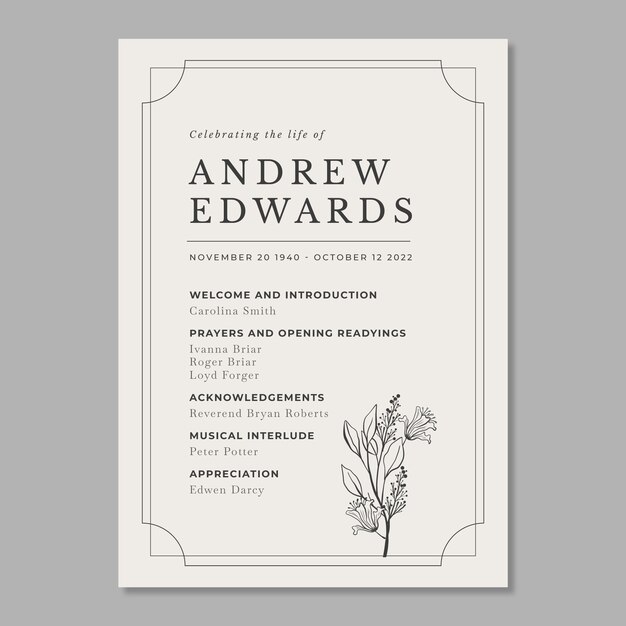 Hand drawn flat funeral order of service template