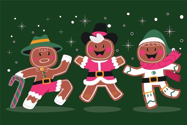 Free vector hand drawn flat gingerbread man cookies collection