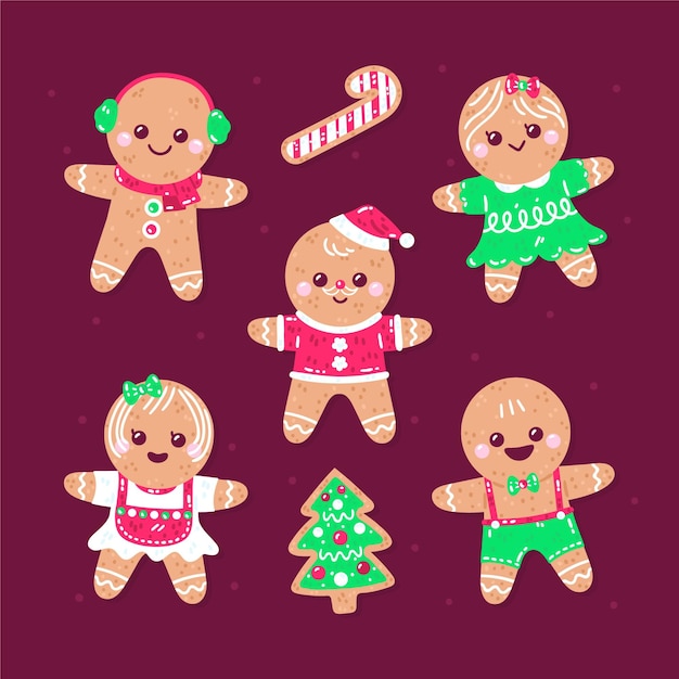 Free vector hand drawn flat gingerbread man cookies collection