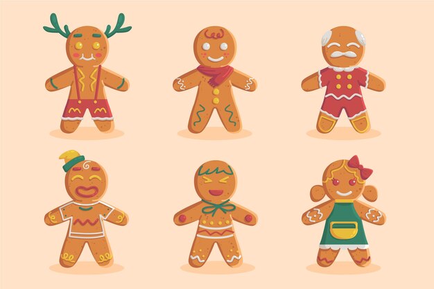 Free vector hand drawn flat gingerbread man cookies collection