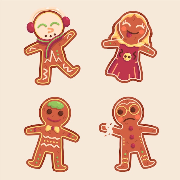 Free vector hand drawn flat gingerbread man cookies collection