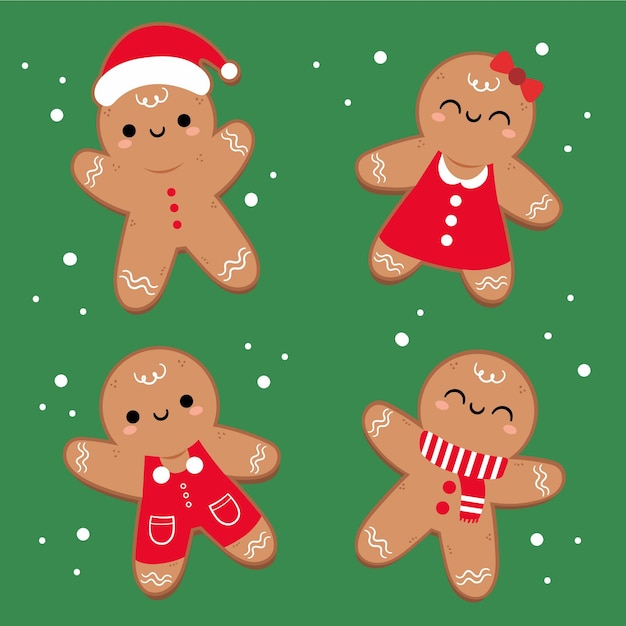 Free vector hand drawn flat gingerbread man cookies collection
