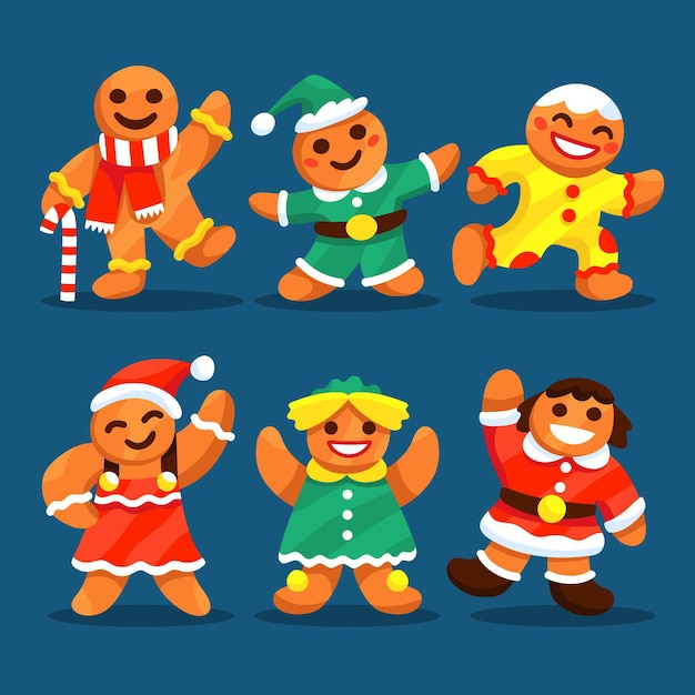 Free vector hand drawn flat gingerbread man cookies collection