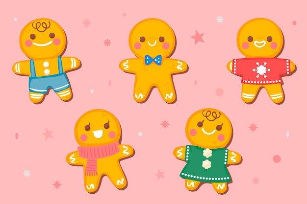 Free vector hand drawn flat gingerbread man cookies collection