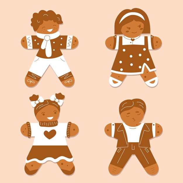 Free vector hand drawn flat gingerbread man cookies collection