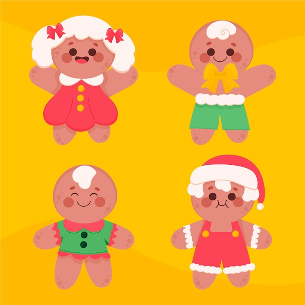 Free vector hand drawn flat gingerbread man cookies collection