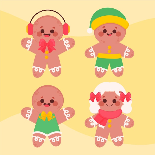 Free vector hand drawn flat gingerbread man cookies collection