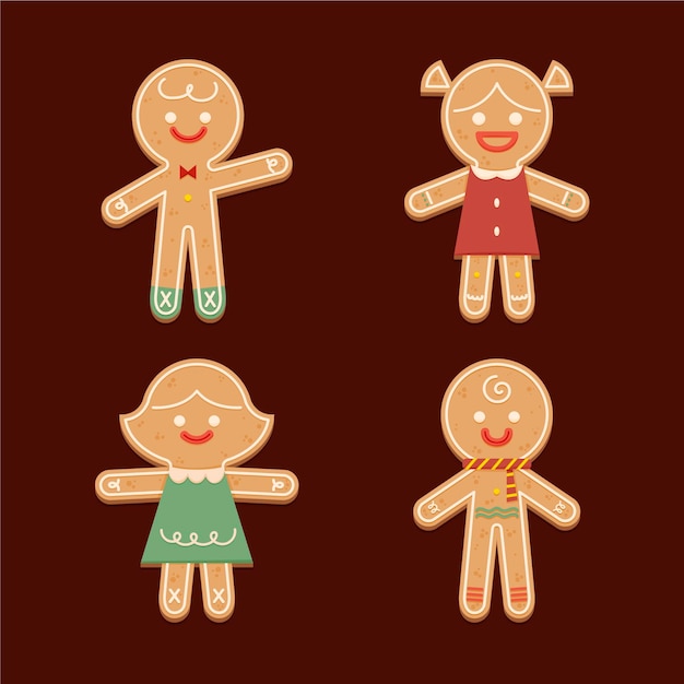 Free vector hand drawn flat gingerbread man cookies collection