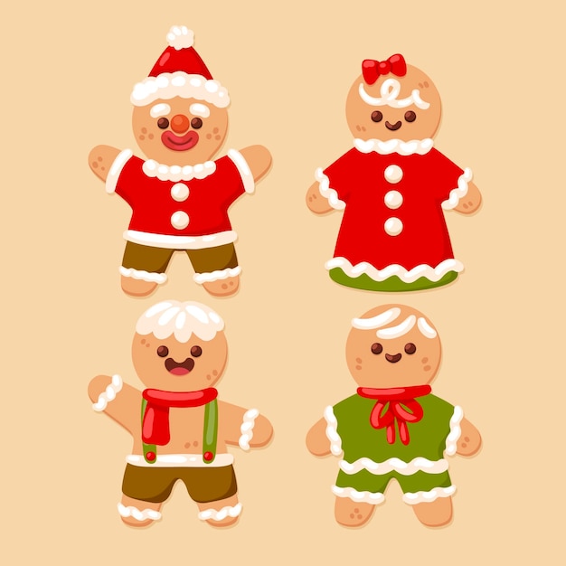 Free vector hand drawn flat gingerbread man cookies collection