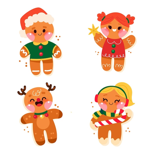 Free vector hand drawn flat gingerbread man cookies collection