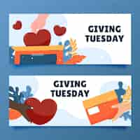 Free vector hand drawn flat giving tuesday horizontal banners set