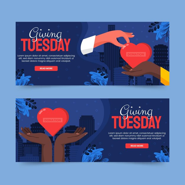 Hand drawn flat giving tuesday horizontal banners set