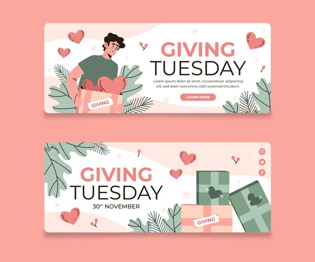 Hand drawn flat giving tuesday horizontal banners set