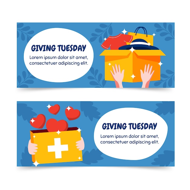 Hand drawn flat giving tuesday horizontal banners set