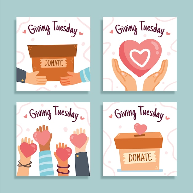 Free vector hand drawn flat giving tuesday instagram posts collection