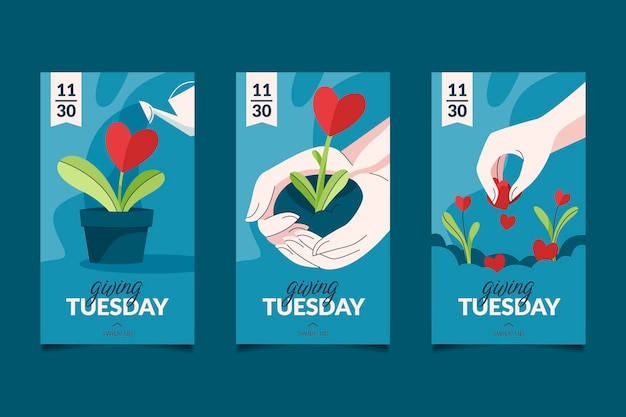 Free vector hand drawn flat giving tuesday instagram stories collection