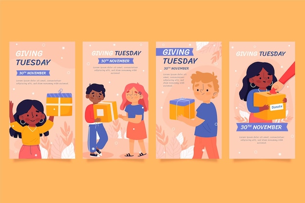 Free vector hand drawn flat giving tuesday instagram stories collection