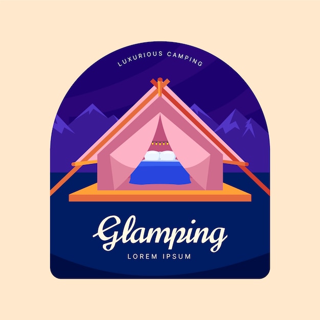 Vettore gratuito logo glamping piatto disegnato a mano