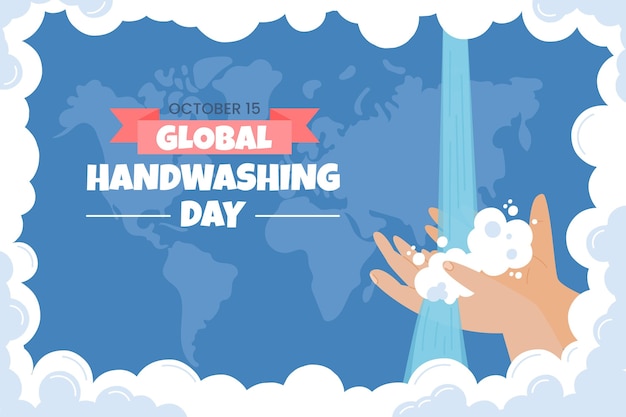 Ручной обращается плоский глобальный день мытья рук фон