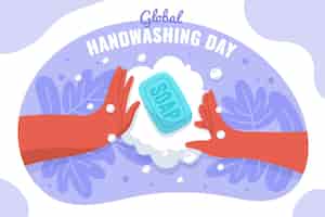 無料ベクター 手描きフラットグローバル手洗いの日の背景