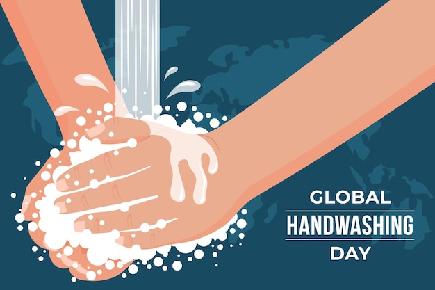 Fondo di giorno di lavaggio delle mani globale piatto disegnato a mano