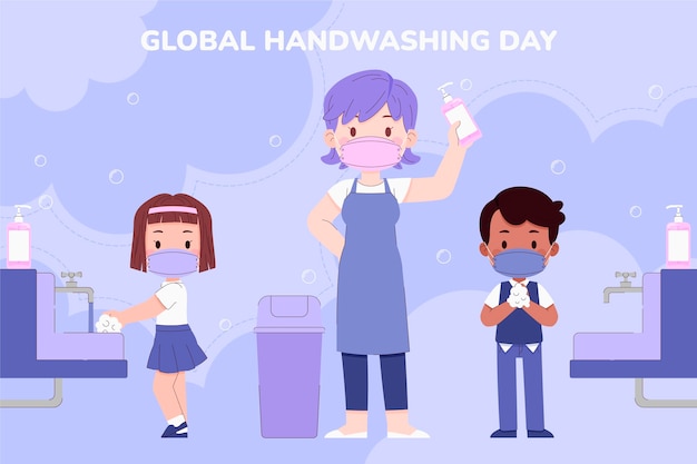 Hand drawn flat global handwashing day background