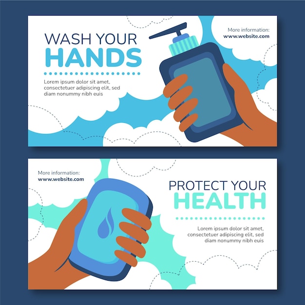 Hand drawn flat global handwashing day horizontal banners set