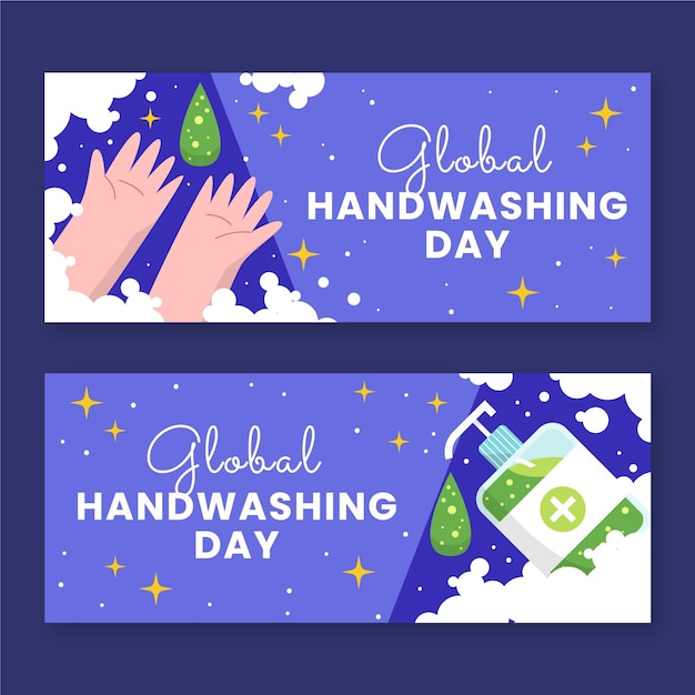 Free vector hand drawn flat global handwashing day horizontal banners set