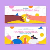 Free vector hand drawn flat global handwashing day horizontal banners set