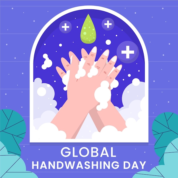 Vettore gratuito illustrazione piatta disegnata a mano del giorno del lavaggio delle mani globale
