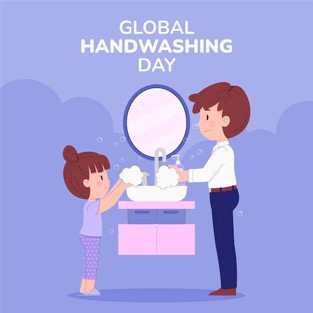 Hand drawn flat global handwashing day illustration