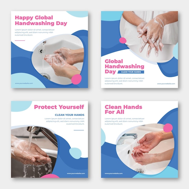 Free vector hand drawn flat global handwashing day instagram post collection