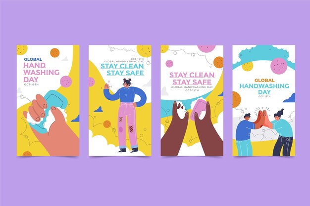 Ручной обращается плоский глобальный день мытья рук коллекция историй instagram