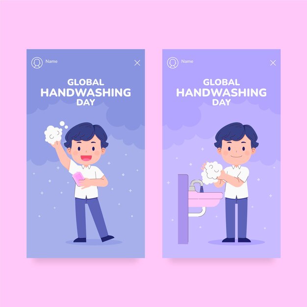 Hand drawn flat global handwashing day instagram stories collection