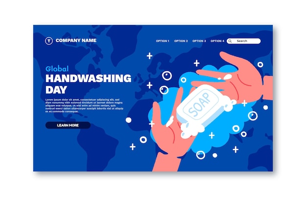 Hand drawn flat global handwashing day landing page template