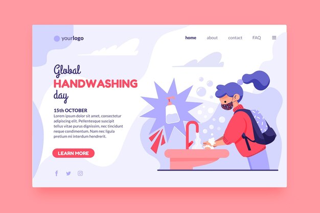 Hand drawn flat global handwashing day landing page template