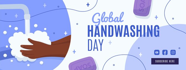 Modello di copertina dei social media per la giornata mondiale del lavaggio delle mani piatto disegnato a mano