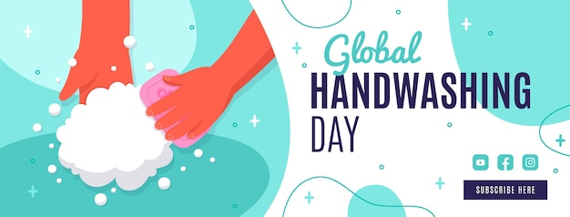 손으로 그린 플랫 글로벌 손 씻는 날 소셜 미디어 표지 템플릿