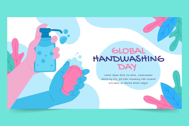 손으로 그린 플랫 글로벌 손 씻는 날 소셜 미디어 게시물 템플릿