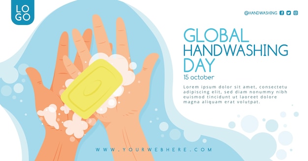 Ручной обращается плоский глобальный день мытья рук шаблон сообщения в социальных сетях