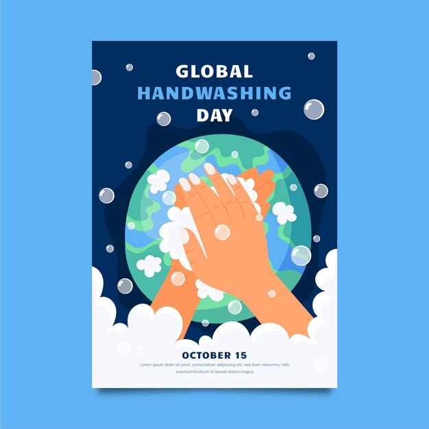 hand drawn flat global handwashing day vertical flyer template