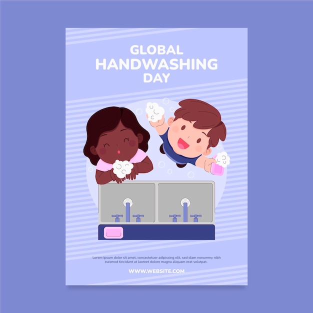 Free vector hand drawn flat global handwashing day vertical flyer template