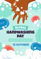 Free vector hand drawn flat global handwashing day vertical poster template