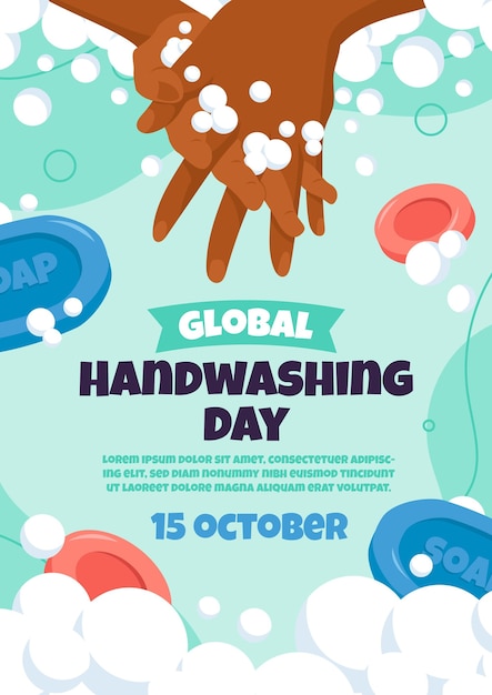 Hand drawn flat global handwashing day vertical poster template