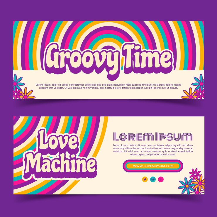 Free Vector hand drawn flat groovy psychedelic banners