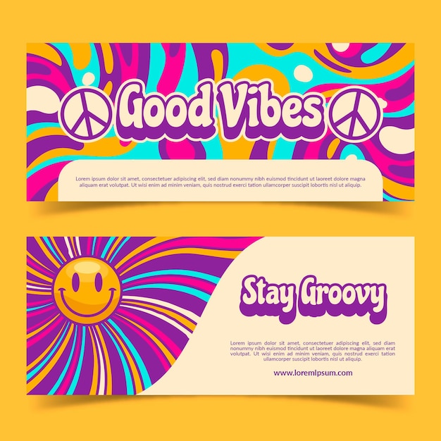 Free vector hand drawn flat groovy psychedelic banners