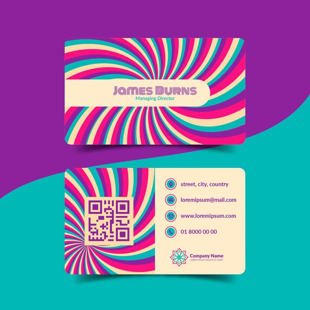 Hand drawn flat groovy psychedelic business cards